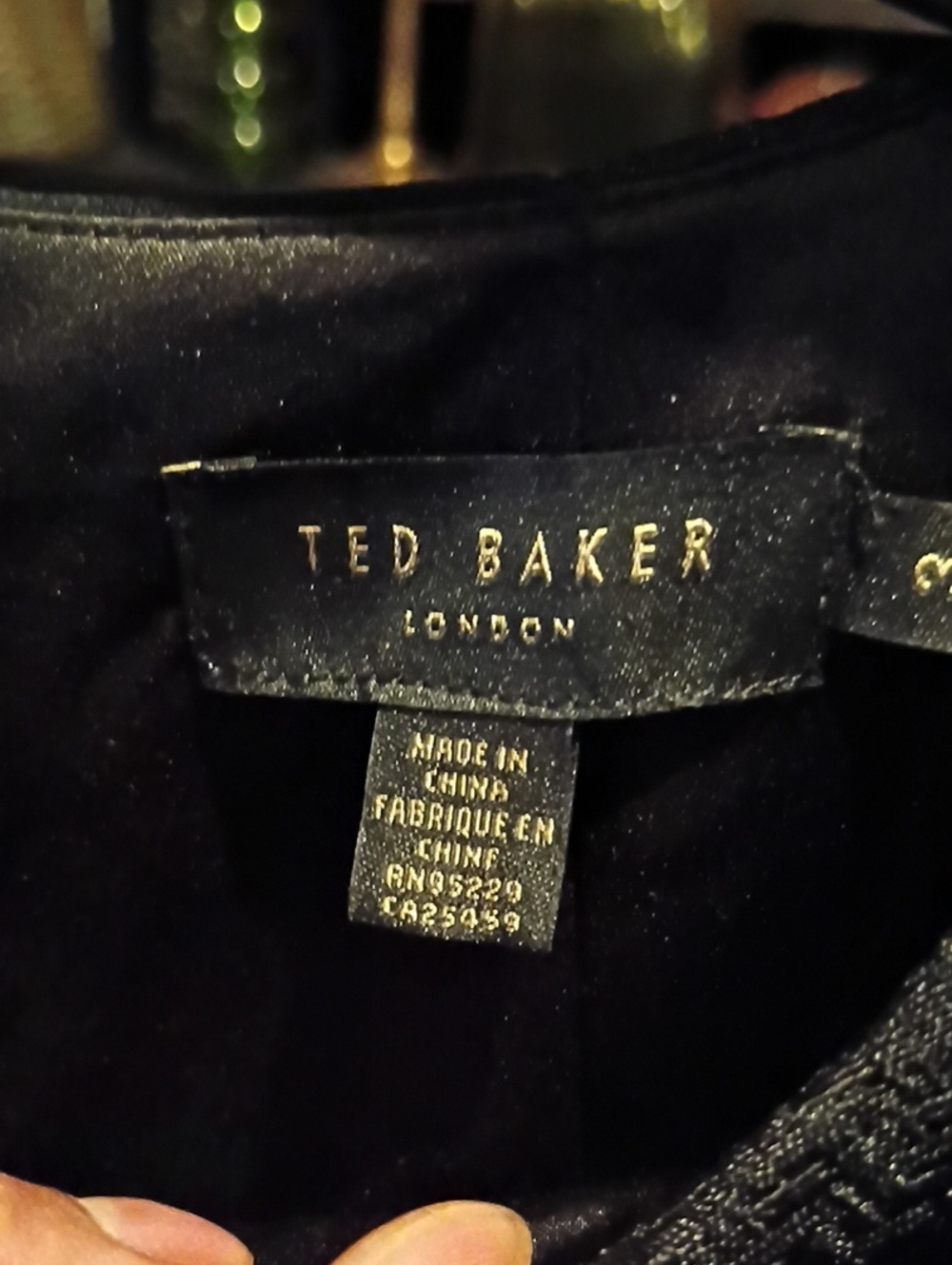 FINAL PRICE Ted Baker Black Dress with Rear Gold Collar To Hem Zipper